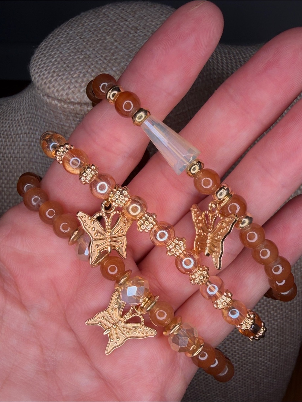Gold Butterfly Bead Bracelet Set - Brown & Gold Women Jewelry